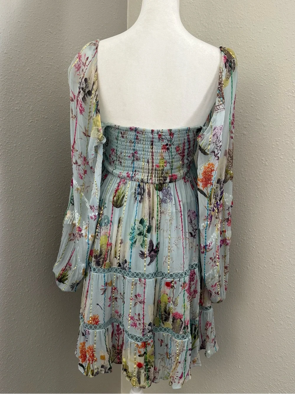 Anthropologie Hemant & Nandita Floral Sequin Off Shoulder Mini Dress XS Boho